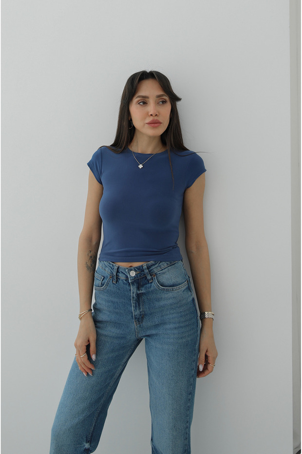 Mavi Raye Kısa Kollu Basic Bluz - 2