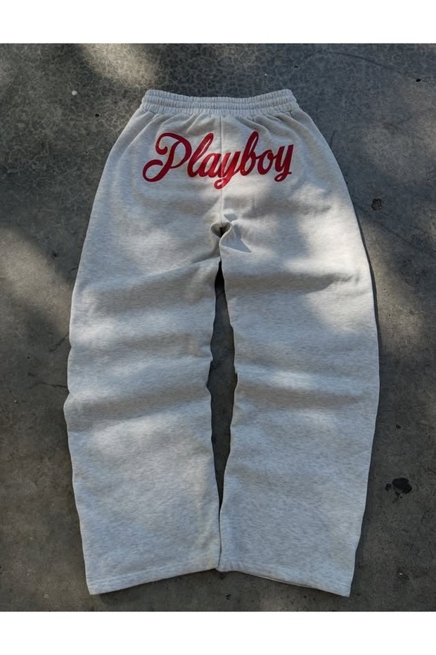 Gray Playboy Detailed Baggy Sweatpants