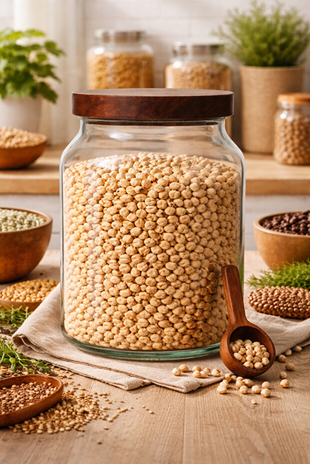 3000 ml Acacia Lid Mega Glass Jar for Legumes and Pantry Organizer, Large Size Storage Jar