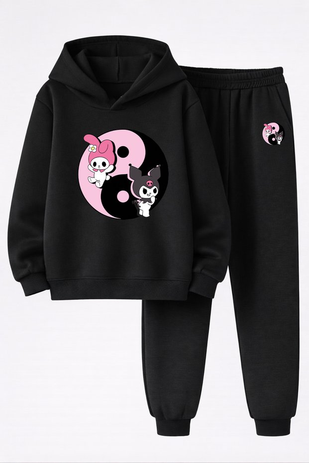 Kuromi Printed 3-Yarn Quality Sweatshirt and Sweatpants Kids' Top-Bottom Set