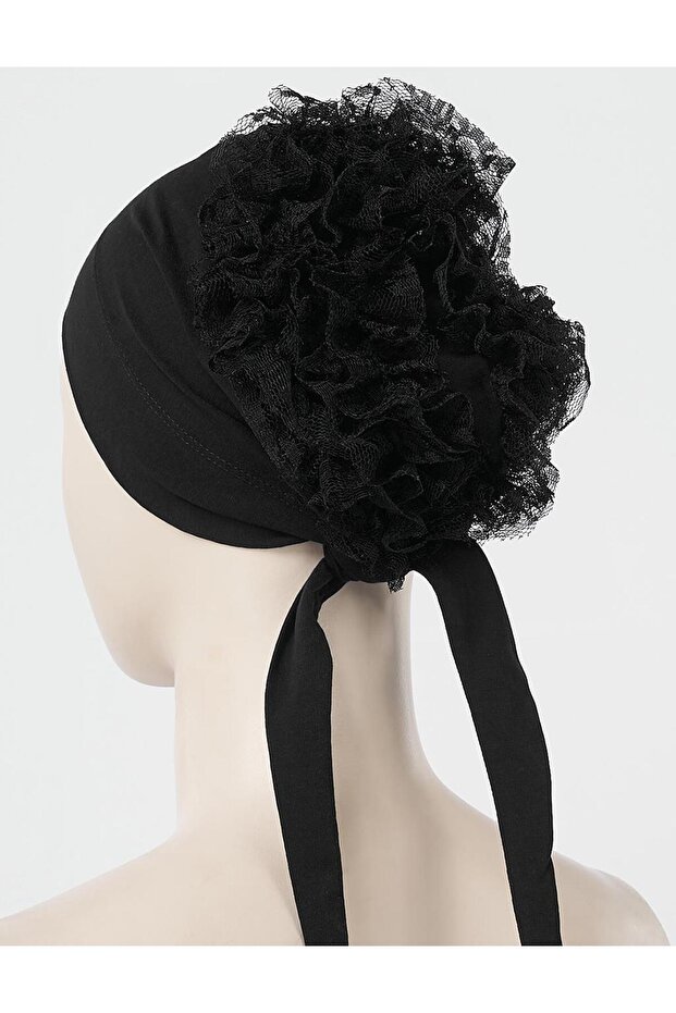 Dantel Topuzlu Bone Siyah - 2