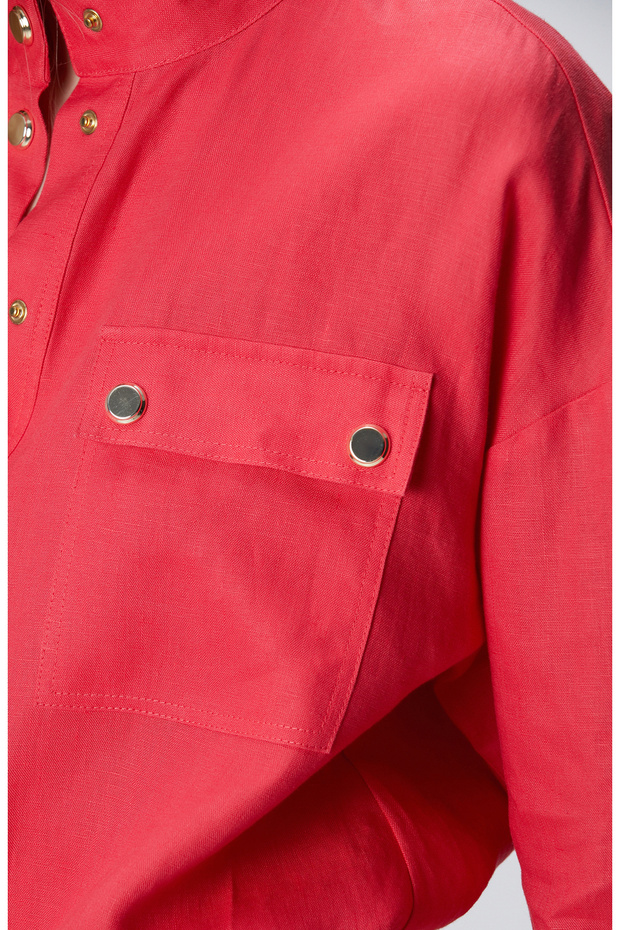 Nar Çiçeği Keten Dış Gömlek - 6