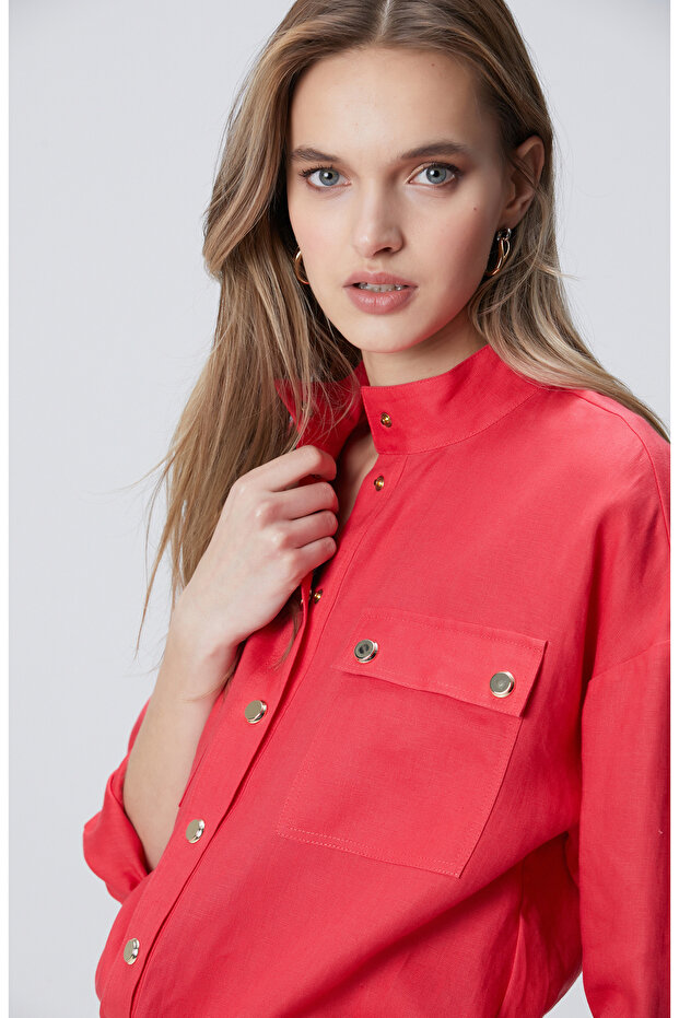 Nar Çiçeği Keten Dış Gömlek - 2