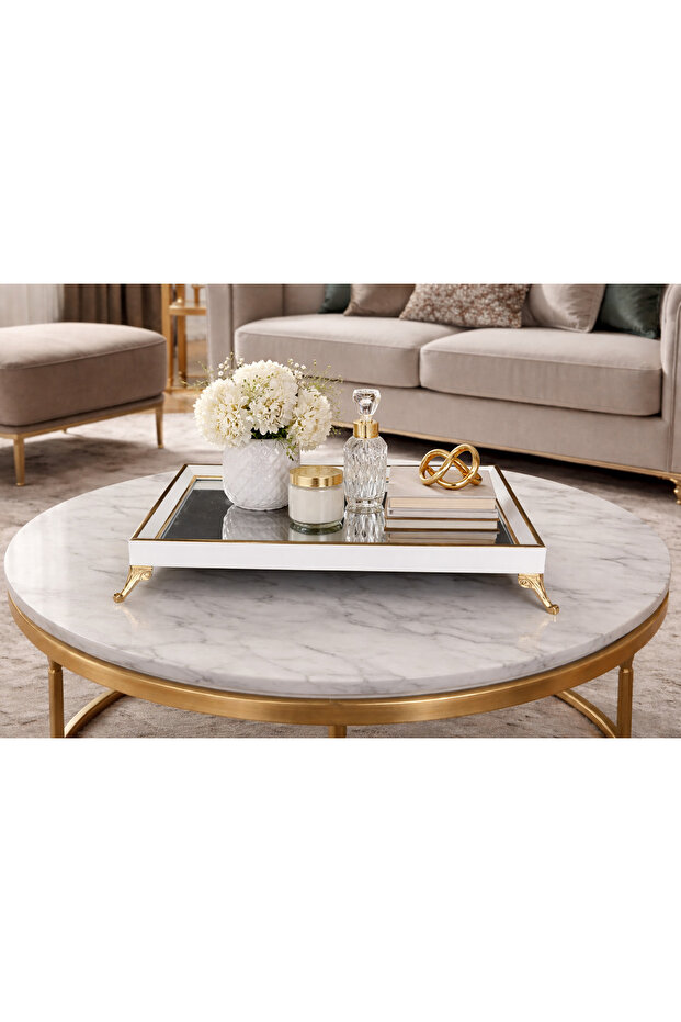 30X40 cm Mirrored Decorative Tray – Presentation Tray with Gold Metal Legs