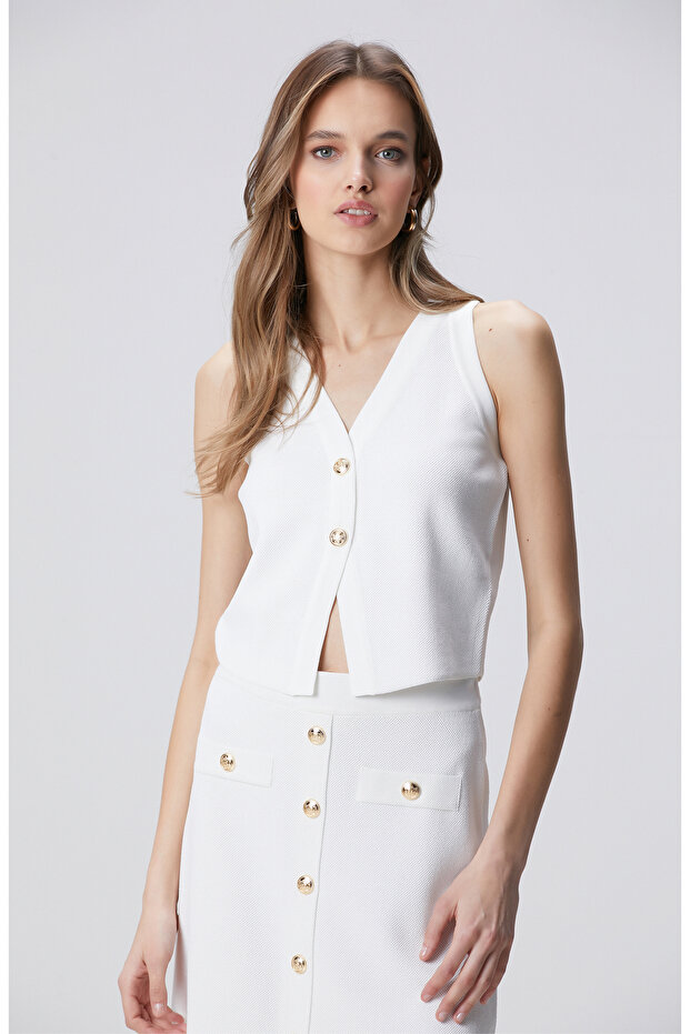 Kırık Beyaz Triko Yelek - 4