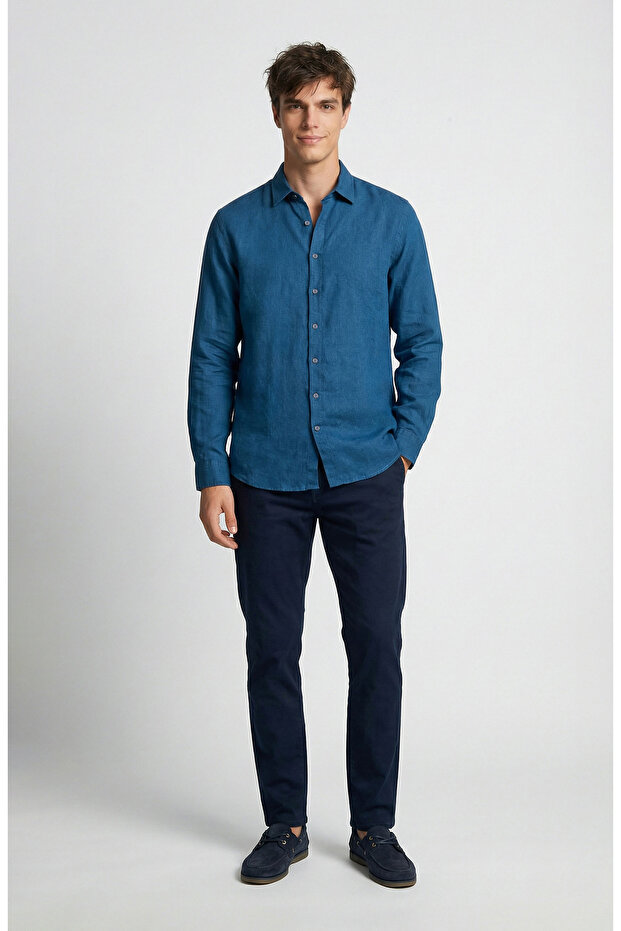 Petrol Keten Gömlek - 2