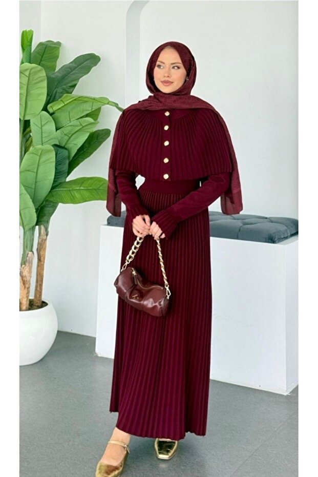 Kadın triko piliseli elbise - 2