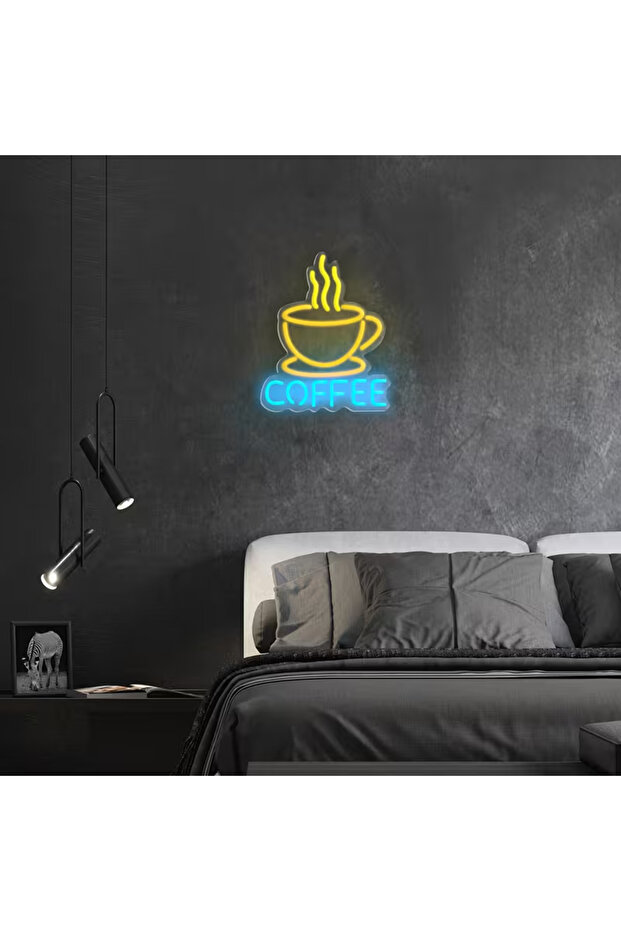 لوحة نيون على شكل كوب قهوة، مقاس 29×23 سم، متعددة الألوان بتقنية LED، بقاعدة أكريليك 6 مم
