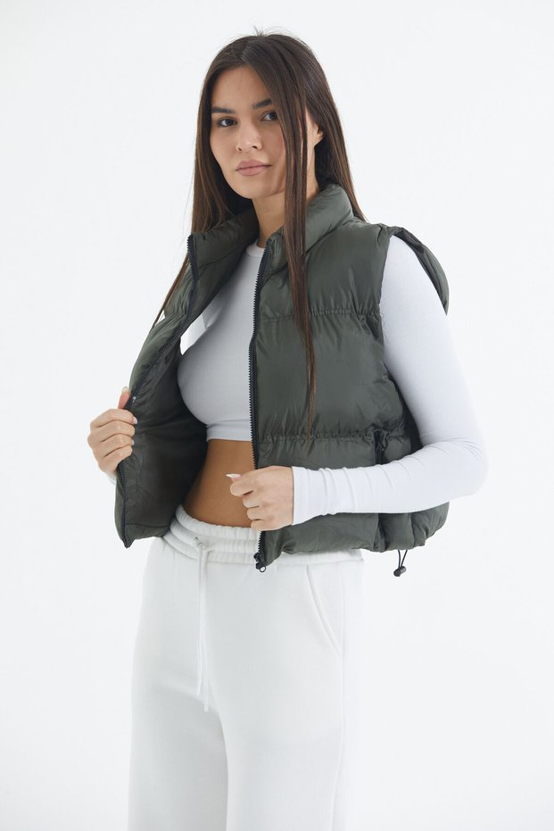 Women's Khaki Cropped Puffer Vest