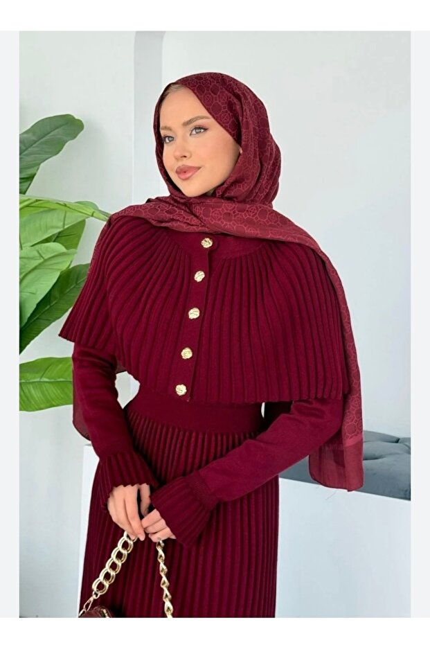 Kadın triko piliseli elbise - 1