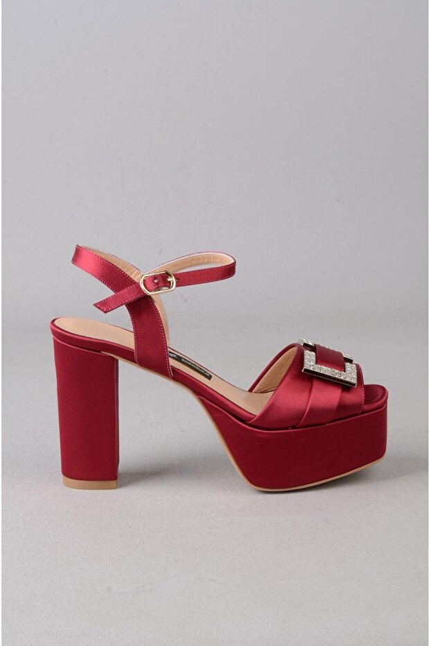 Seç 850 Platform Heelled Evening Dress Shoes (Heel:10,5Cm, Platform:4Cm) Bordo Satin