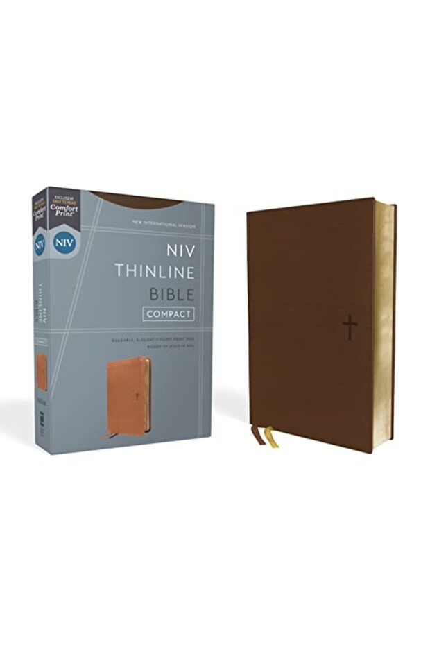 NIV, Thinline Bible, Compact, Leathersoft, Brown, Red Letter, Comfort Print