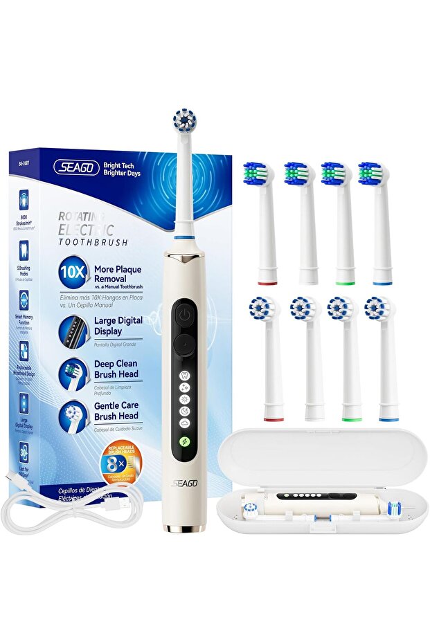 Rotating Electric Toothbrush for Adults with 8 Brush Heads, 5 Cleaning Modes, Rechargeable Son