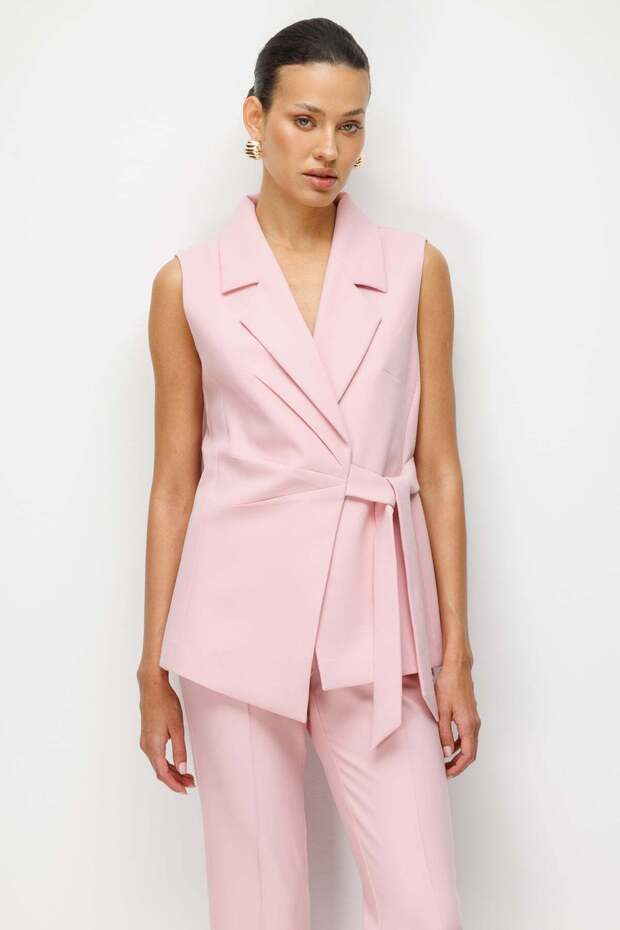 Belted Belt Double-Breasted Collar Vest