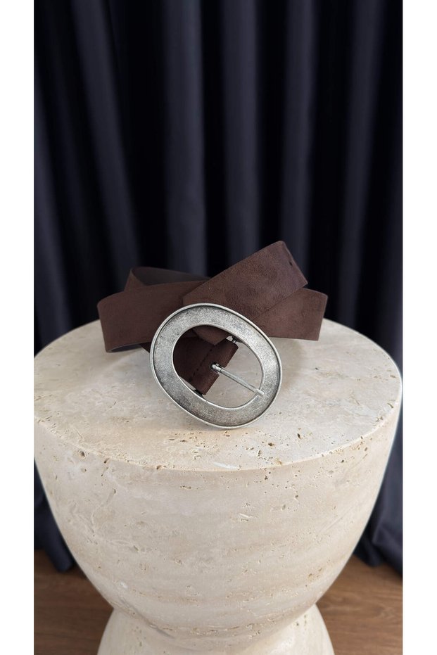 Bitter Coffee Oval Buckled Suede Belt