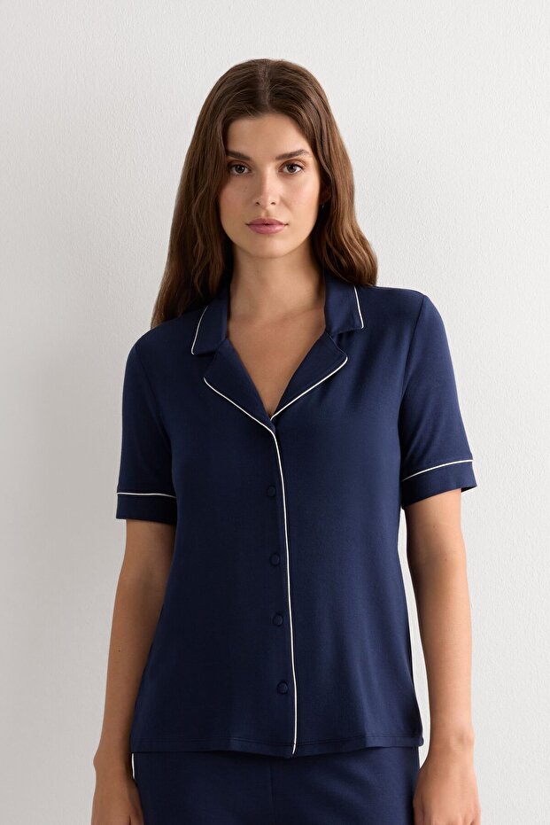 Modal Front Closure Short Sleeve Blouse