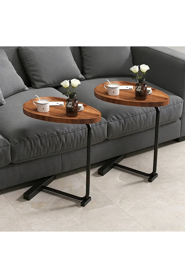 طاولة قهوة جانبية للأريكة مكونة من قطعتين، طاولة جانبية مربعة الشكل على شكل حرف C مزدوج الطبقات مزودة بعجلات - 1