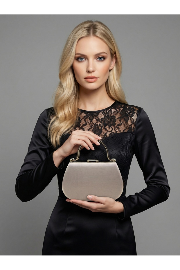 Gray Color Glittery Satin Stone Strappy Chain Women's Evening Dress Bag Wedding Engagement Graduation