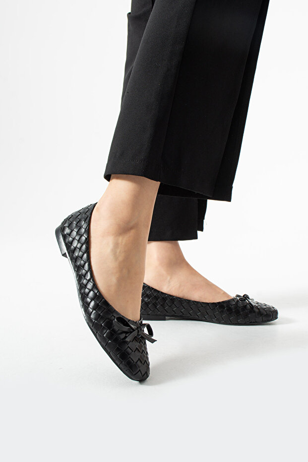 حذاء باليه مسطح محبوك منقوش - 3