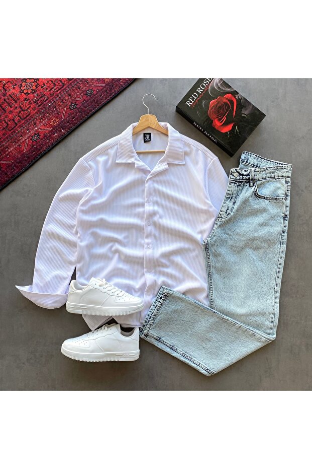 Men's Corded Fabric Shirt and Baggy Pants 2-Piece Set