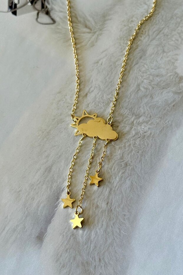 Steel cloud figure star dangle necklace
