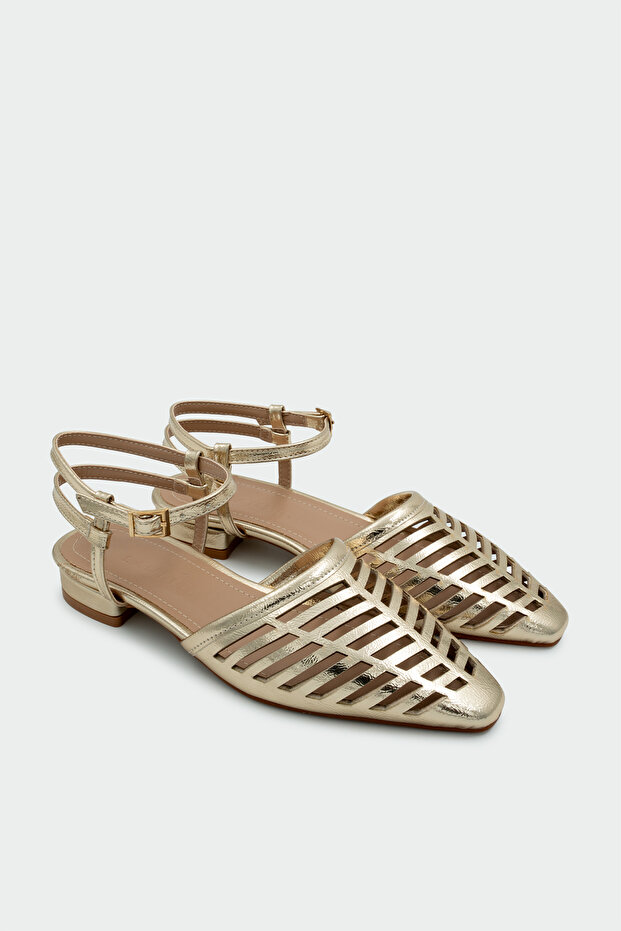 Sguto Gold Laser Cut Women's Flat Sandals