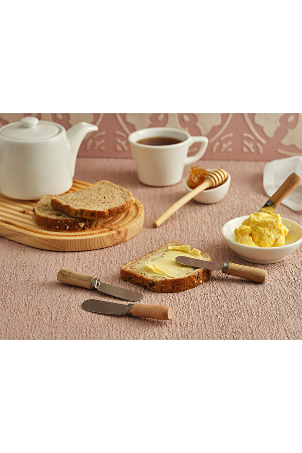 6-Piece Wooden Strappy Breakfast Knife Set – 10 cm Natural and Sharp Blades