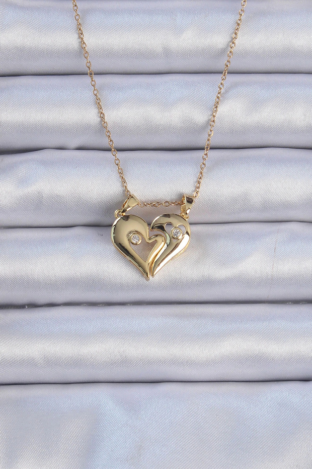 316L Steel Chain Gold Color Zircon Stone Magnet Heart Necklace