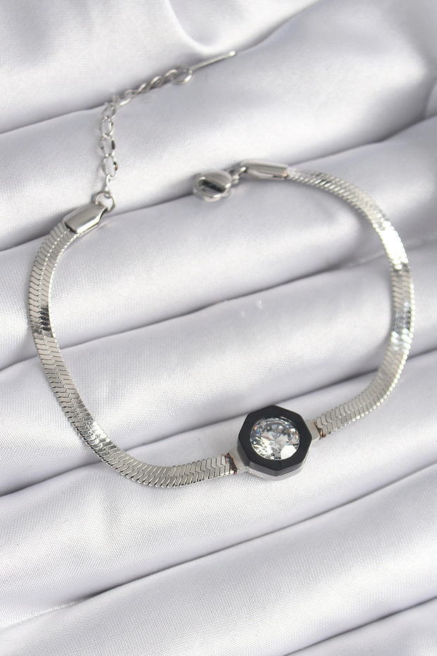 316L Steel Silver Color Zircon Stone Italian Chain Model Women's Bracelet