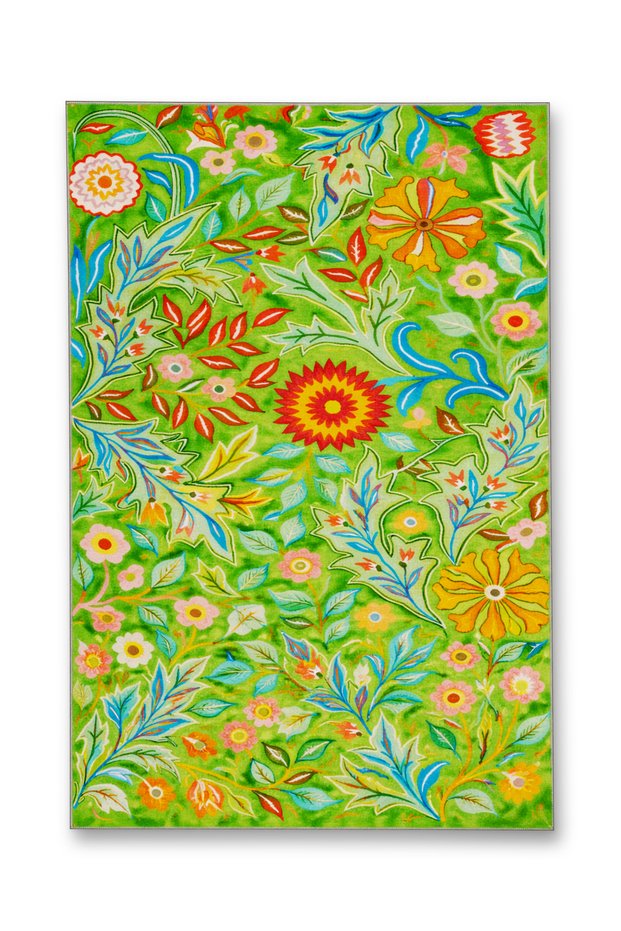 Mosso Green Theme Flower and Cheetah Figure Patterned Woven Base Modern Decorative Rug Mosso3262