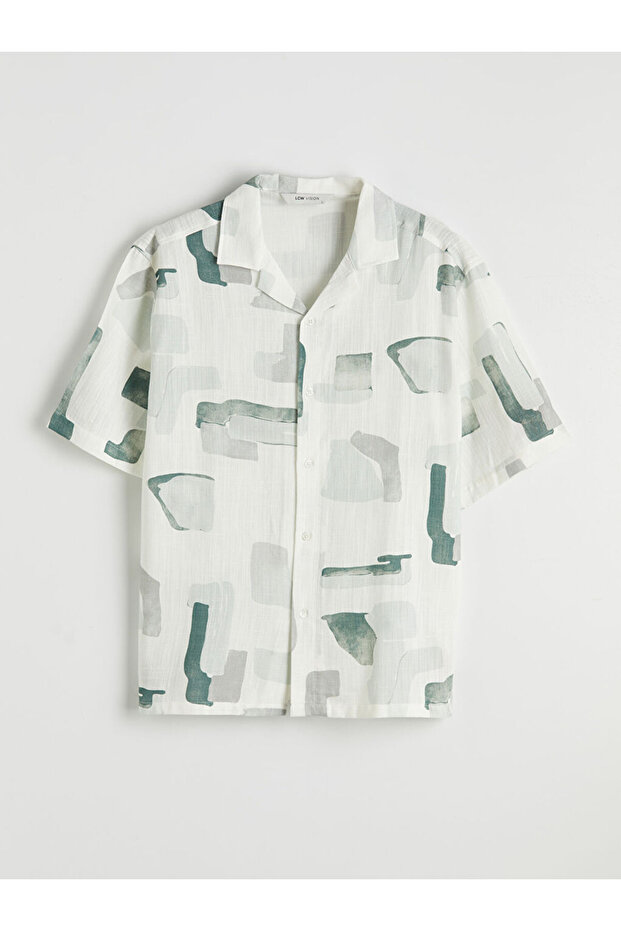 Giyçık Store Den Green Regular Fit Resort Collar Patterned Men's Shirt