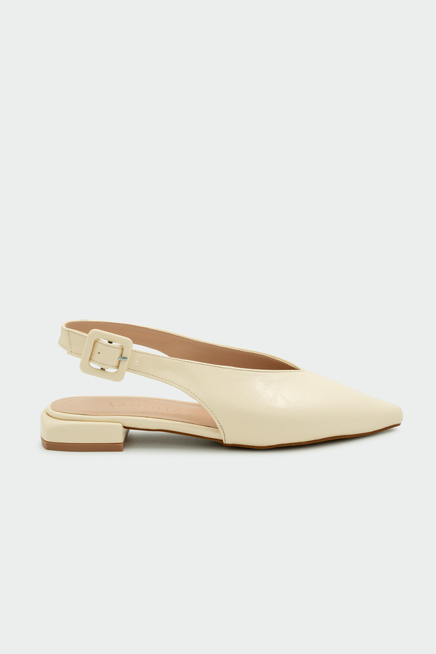 Onic Ecru Buckle Detail Women's Flat Ballet Flats