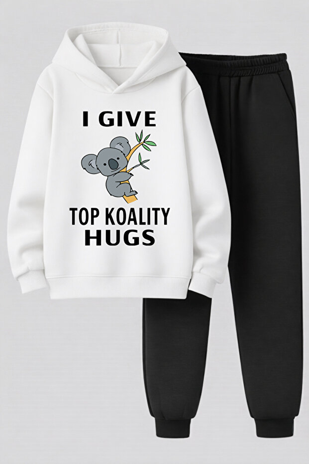 Panda Printed 3-Yarn Quality Sweatshirt and Sweatpants Children's Top-Bottom Set