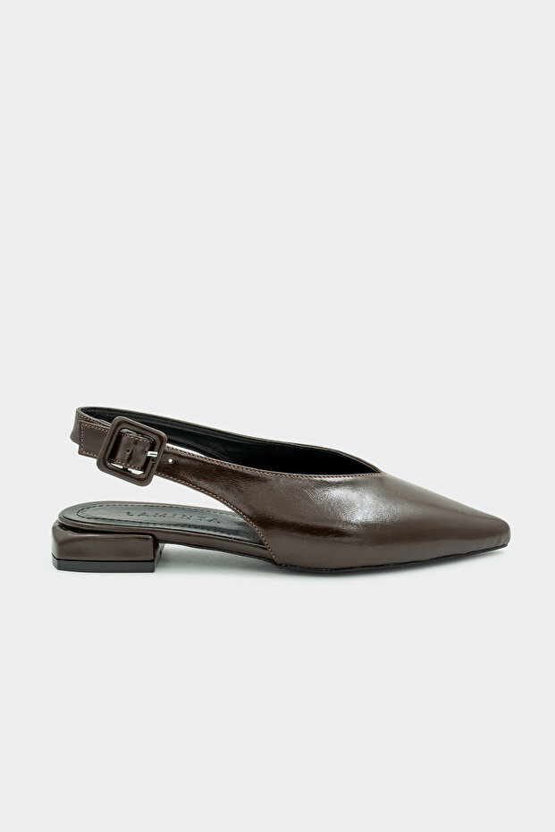 Onic Bitter Brown Buckle Detail Women's Flat Ballet Flats