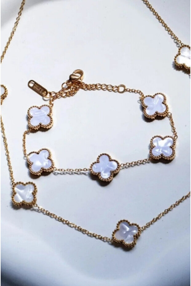 Çelik Yonca Figürlü Kolye Bileklik Seti - 5