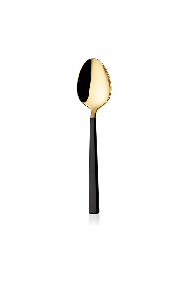 6-Piece Gold Stainless Steel Dessert Spoons – Black Strappy Small Table Spoons