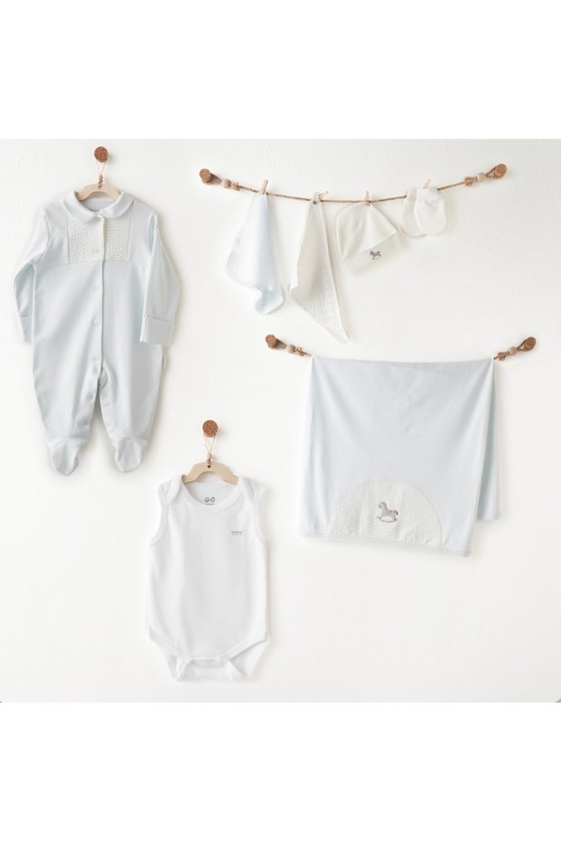 Li̇mi̇ Baby Boy 7-Piece Embroidered Detailed Ba Blanket Overalls Hospital Discharge Set