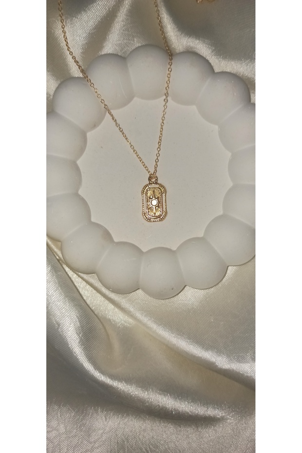 Çelik Gold Plaka Kolye - 3