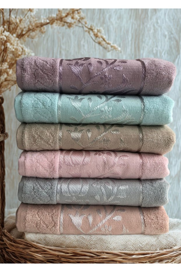 Miosse 6-Color 6-Piece Jacquard Cotton Piece Towel Set - 50X90 cm Luxury Embroidered Hand and Face Towels