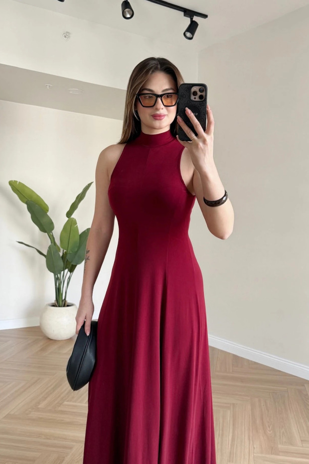 Rochie lungă elegantă Zero Sleeve guler ridicat lejer - 4