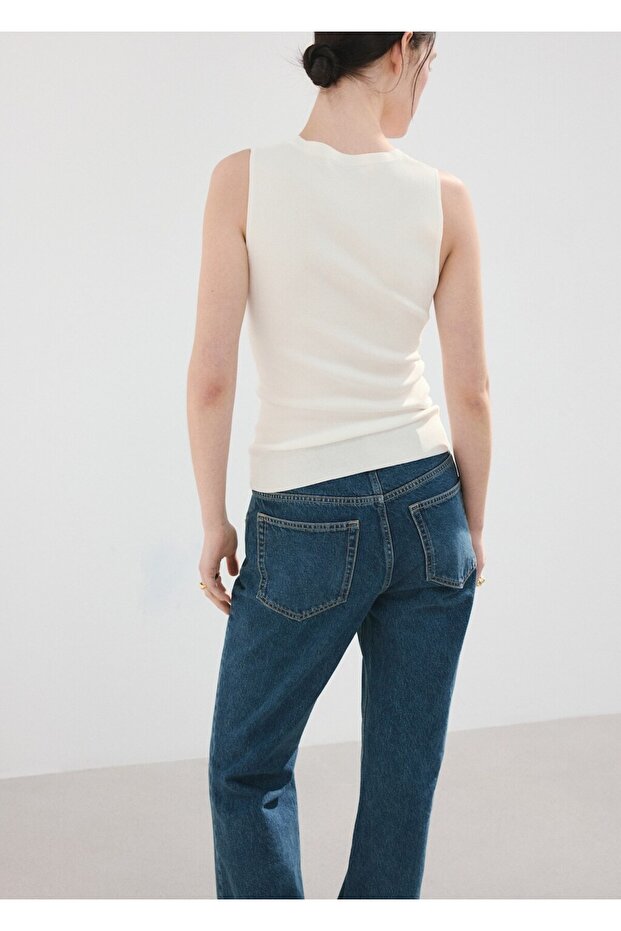 Pamuklu keten triko bluz - 4