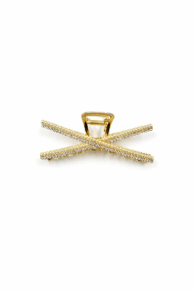 Pearl Stone Gold X Model Latch Buckle – Stylish and Durable Hair Accessory