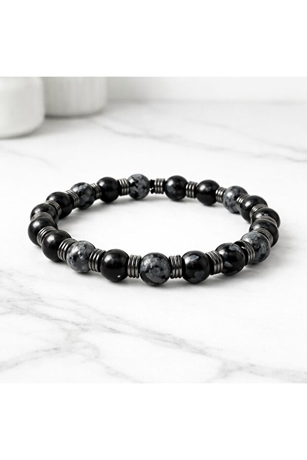 Snowflake Obsidian Hematite Men's Natural Stone Bracelet Black Snowflake Stone