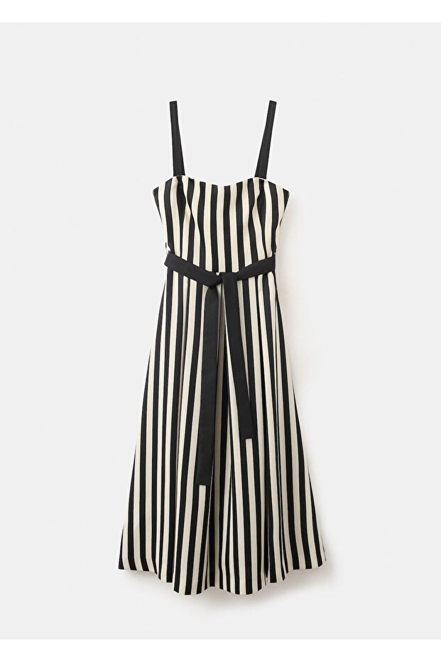 Kemerli çizgili elbise - 3