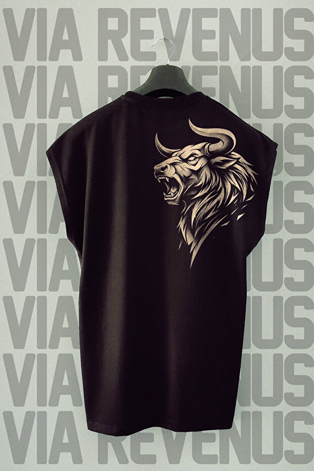 Bull Sırt Printed Zero Sleeve 100% Cotton Sports Tshirt
