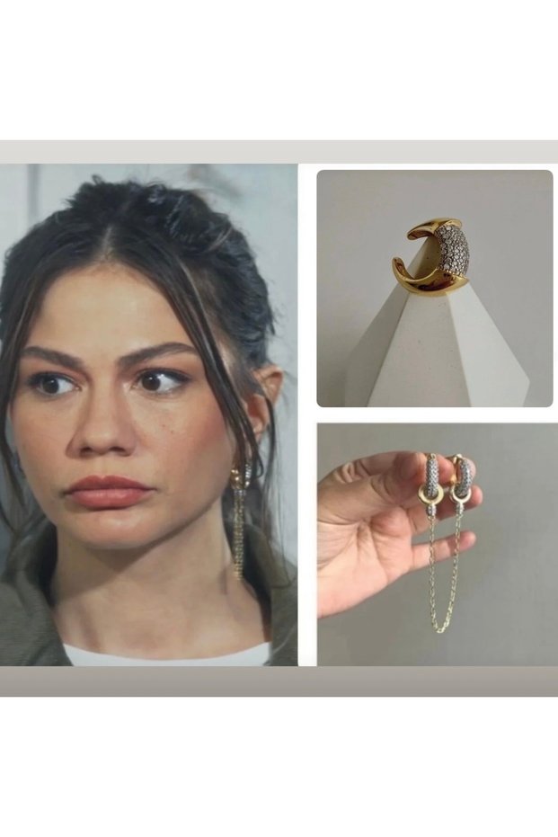 Chain Hoop Earrings and Earcuff (April Fool's Day Earrings). Demet Özdemir Earrings and Earcuffs) 3-Piece Earring Set