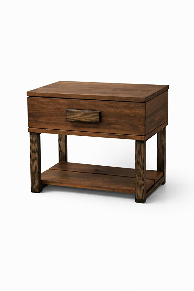 Rustik Ceviz Ahşap Komodin - 1