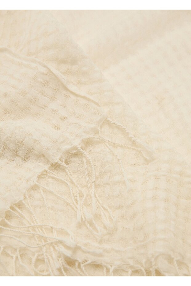 Püsküllü pamuklu fular - 1