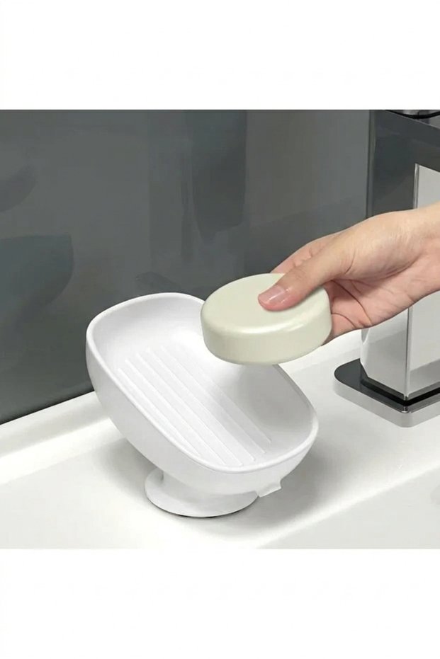 Deconstructive White Soap Holder with Vacuum and Channels – Practical Drainage Bathroom Organizer