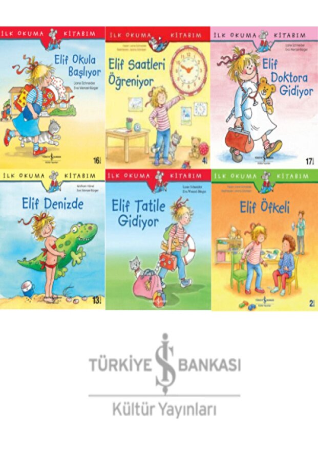 Elif Serisi 6 Kitap Set Starting School - Angry - Calling the Doctor - Going to Sea - Going on Vacation - Learning Hours